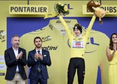 | A.S.O. Tadej Pogacar on the podium as leader of Tour de France