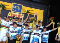 Team Garmin-Cervelo celebrate their victory on the podium. Photo Fotoreporter Sirotti.