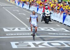 Team FDJ-BigMat's Thibaut Pinot soloes to victory in stage 8 of 2012 Tour de France. Photo Fotoreporter Sirotti. Team FDJ-BigMat's Thibaut Pinot soloes to victory in stage 8 of 2012 Tour de France. Photo Fotoreporter Sirotti.