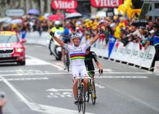 Thor Hushovd (Cervelo TestTeam) scores an impressive stage win. Photo copyright Fotoreporter Sirotti.