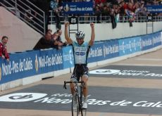 Team Omega Pharma-QuickStep's Tom Boonen powers to solo victory in Paris-Roubaix ahead of Sebastien Turgot of Team Europcar and Team BMC Racing's Alessandro Ballan. Photo Fotoreporter Sirotti.