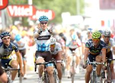 Team Garmin-Cervelo's Tyler Farrar sprints to win in stage 3 of Tour de France 2011. Photo Fotoreporter Sirotti.