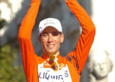 Nibali celebrates his Vuelta victory on the podium in Madrid, Spain. Photo copyright Fotoreporter Sirotti.