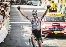 Wout Poels crosses the finish line as winner of stage 15 at Tour de France 2023