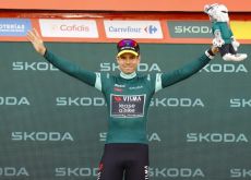 Wout van Aert on the podium at Vuelta a Espana