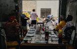 Family dinner while watching Tour de France in Gevrey-Chambertin