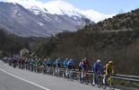 Professional cyclists passing through Italian landscape