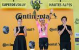 Richard Carapaz is celebrated on the podium as winner of stage 17 at Tour de France 2024
